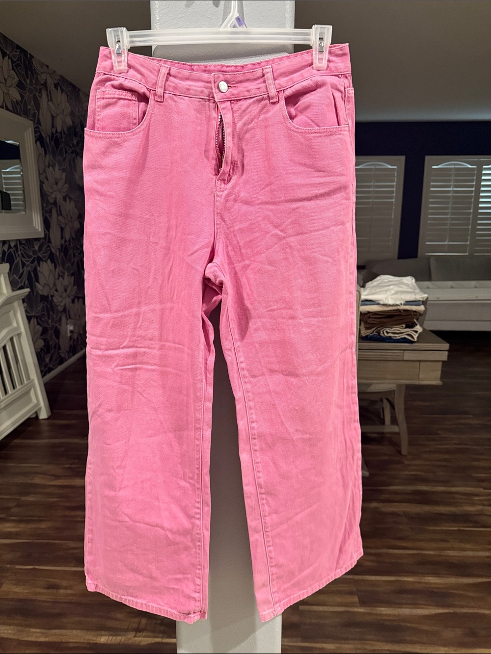 SHEIN Pink Wide-Leg High-Rise Jeans